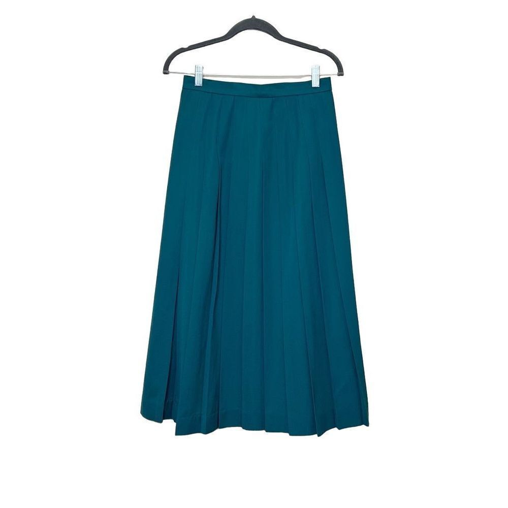 Vintage teal pleated wool maxi skirt size 10 (waist 26”)